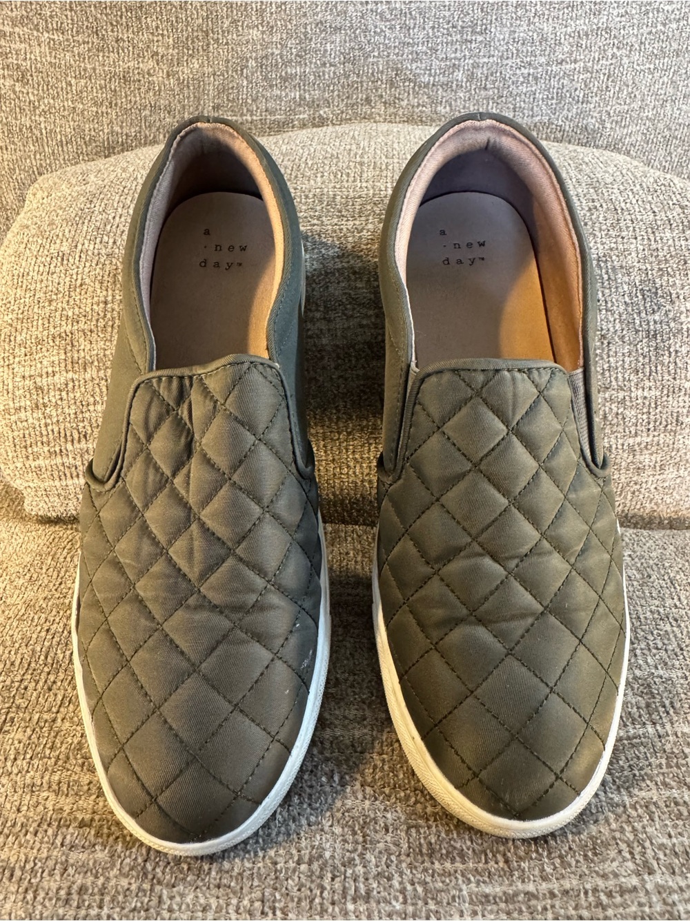 A New Day Reese Quilted Olive Green Slip On Sneakers Size 8 - Picture 3 of 11
